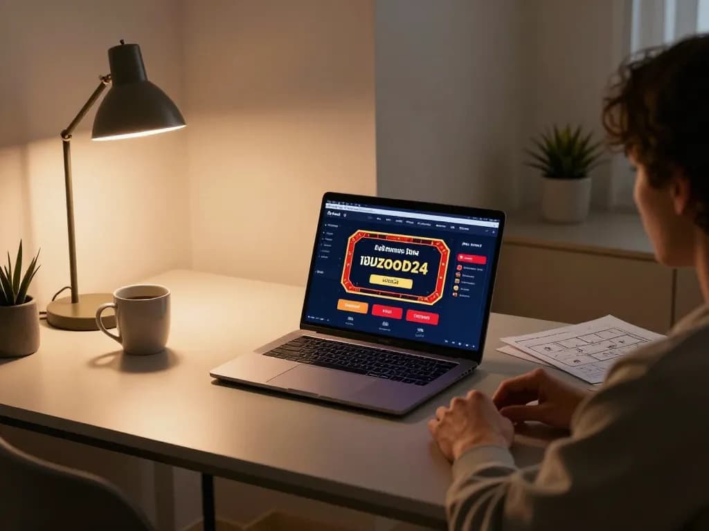 Engaged player using เว็บzood24 for online gambling on a laptop in a cozy home setting.