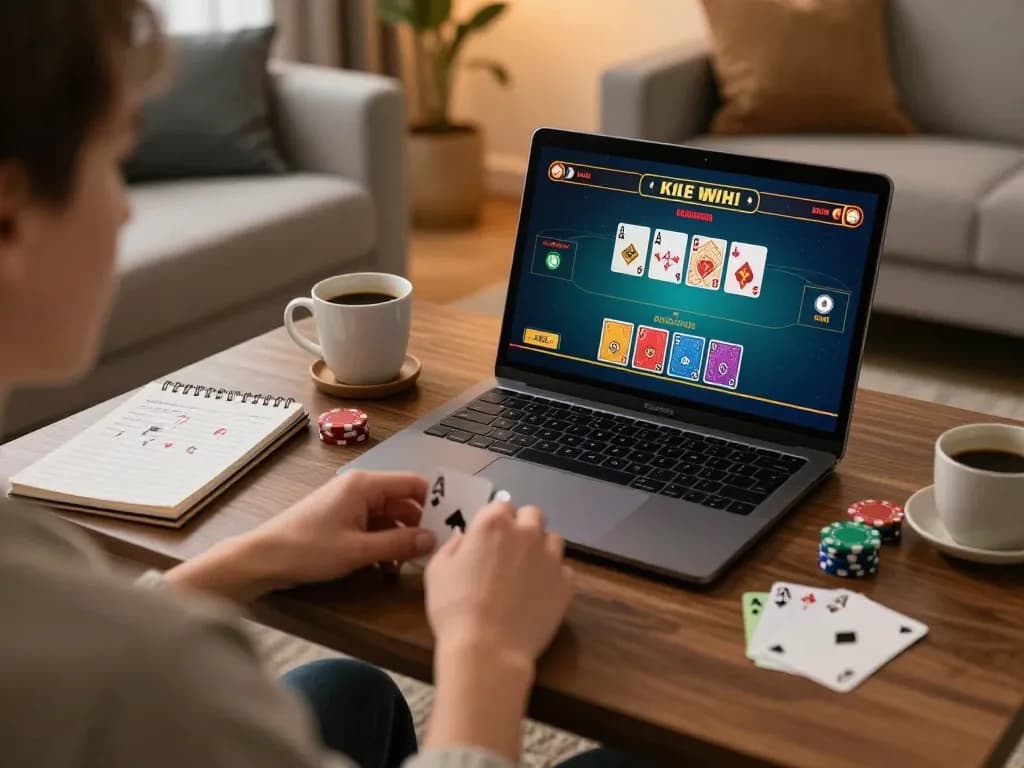 Jogoluck player engaging in live blackjack from home, showcasing a strategic gaming environment.