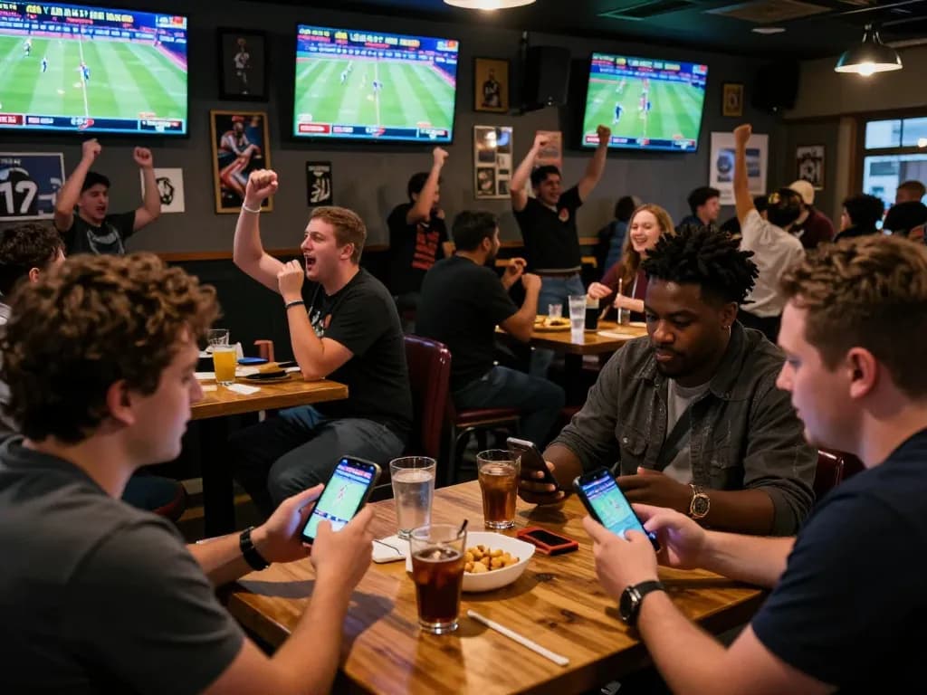 Fans engaging in sports betting at a lively venue, highlighting UK88 betting excitement