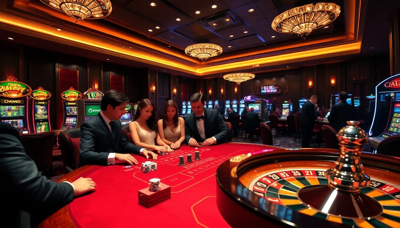 Experience the excitement of THABET gaming at a luxurious casino table with vibrant chips and a roulette wheel.