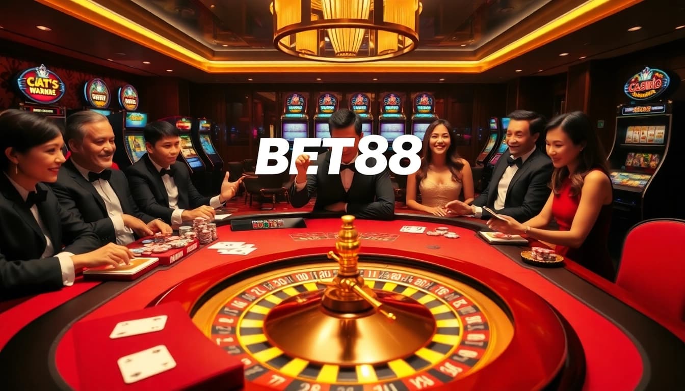Players enjoying a thrilling game at BET88 casino with vibrant gaming elements.