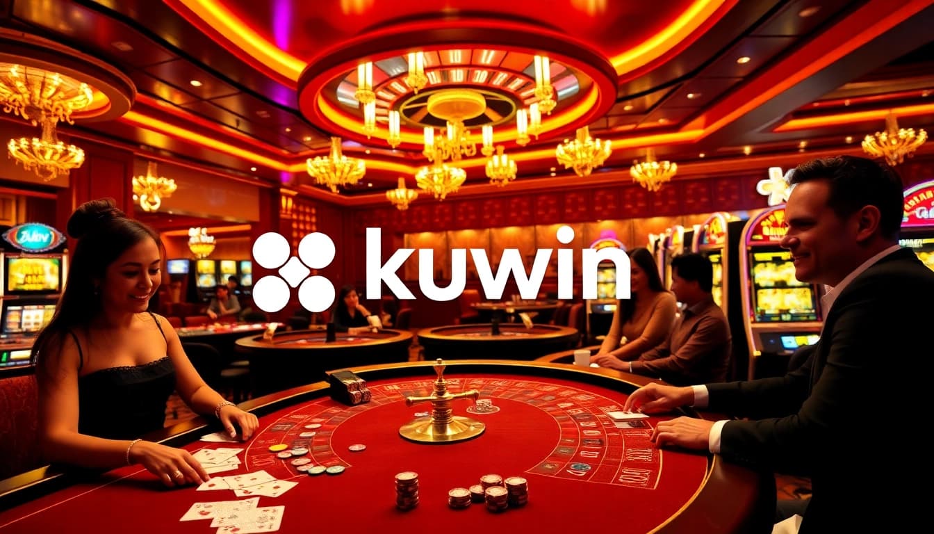 Kuwin online casino interface showcasing thrilling gaming action with vibrant tables and slot machines.
