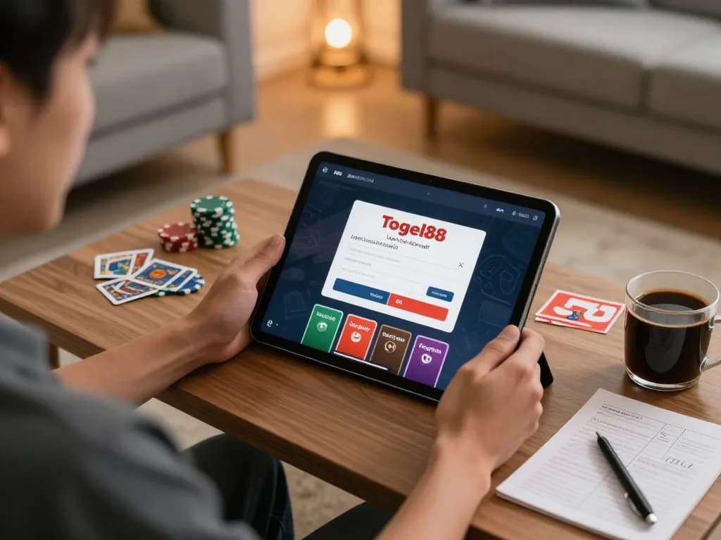 Togel88 Login Link Alternatif displayed on tablet while person enjoys online gambling