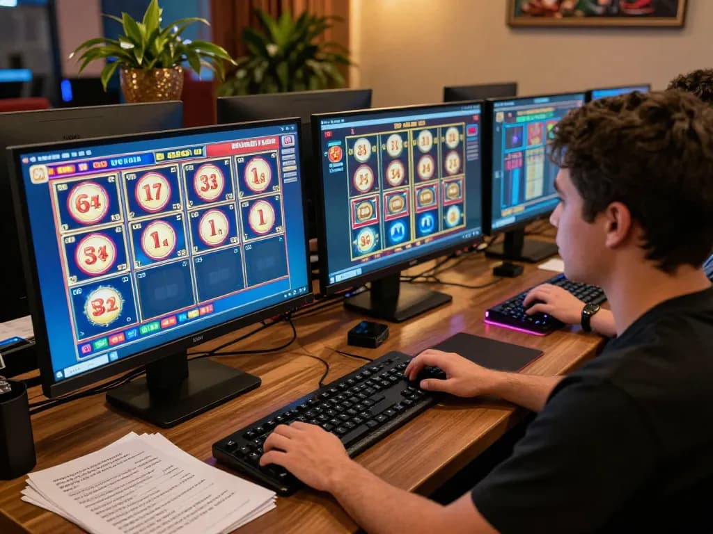 Selfieplasticsurgeries player exploring slot strategies on a sleek computer setup in a cozy modern environment