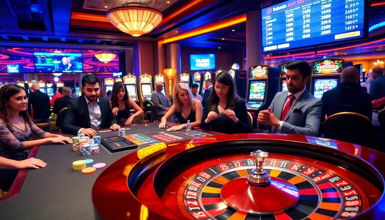 Kkwin players engaging at a vibrant casino table, capturing the excitement of gambling.