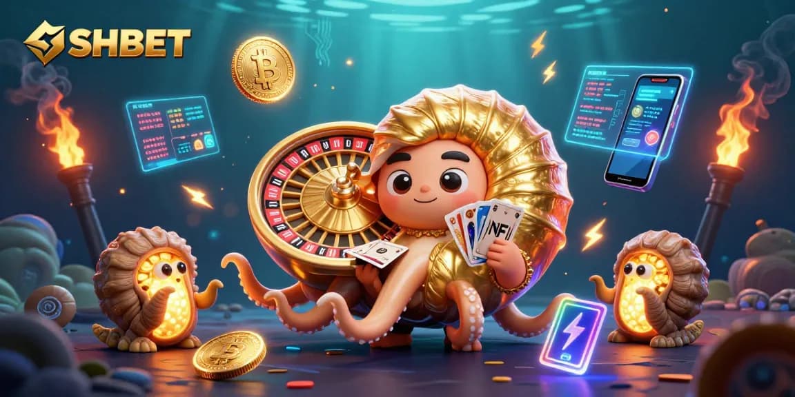 Engage with SHBET's thrilling betting experience alongside a vibrant 3D casino scene.
