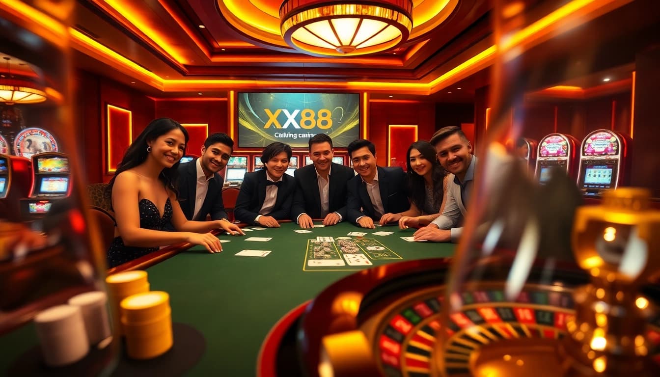 Exciting blackjack action at XX88 casino with colorful cards and chips on a luxurious table.