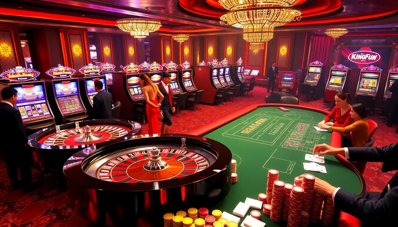 Players enjoy high-stakes gambling at Kingfun's vibrant casino table.
