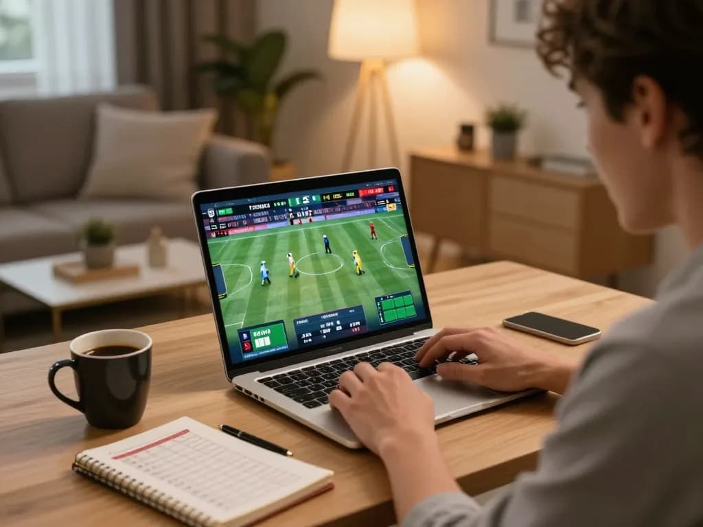 F8BET user enjoying live sports betting experience from home, showcasing excitement and strategy.
