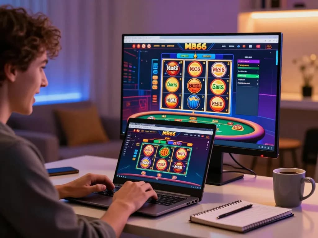 Engaging online gaming with MB66 displayed on laptop, emphasizing strategic betting.