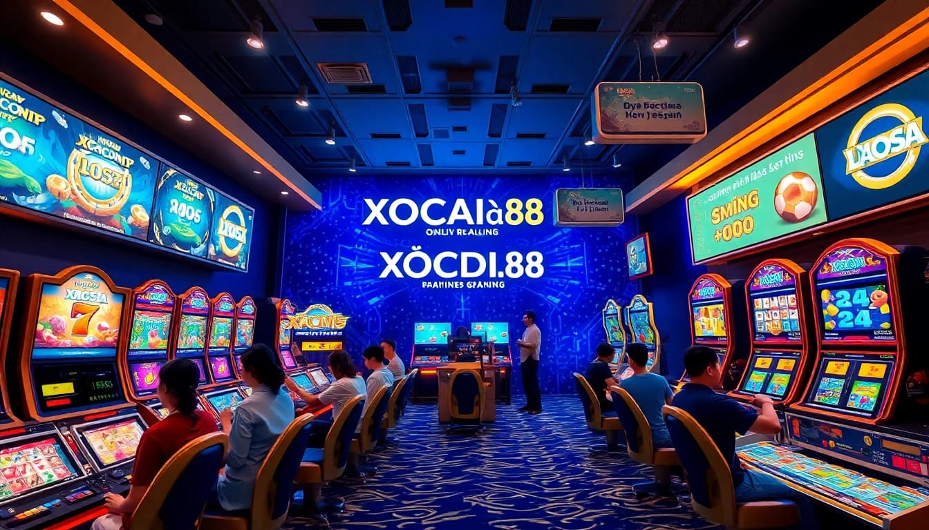 Vibrant online gaming scene showcasing XOCDIA88 TRAINING with players engaged in xóc đĩa and other games.