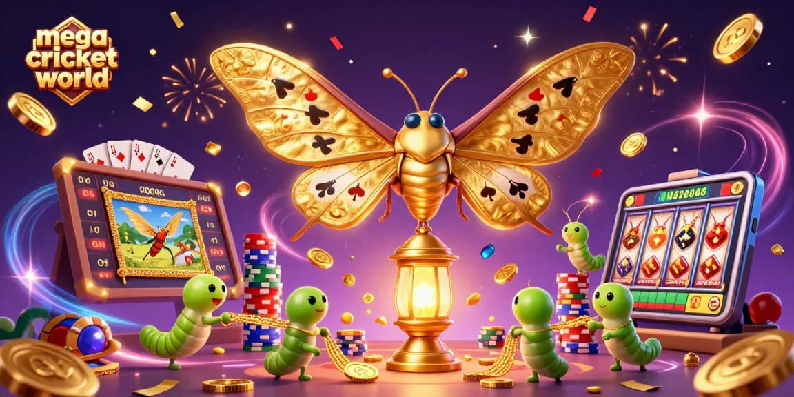 Mega Cricket World bets on exciting cricket matches with vibrant visuals and dynamic casino elements.