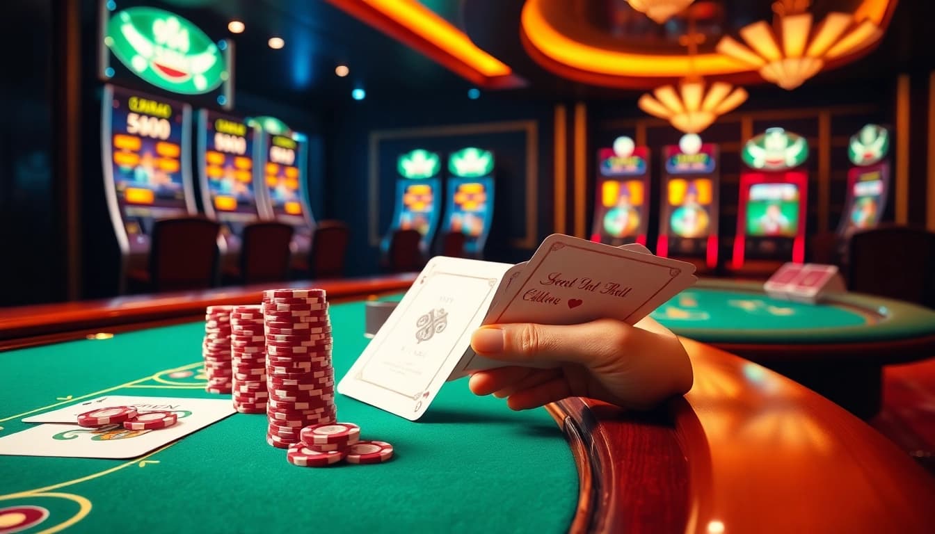 Winning at blackjack and poker with 98win's premium gaming experience, showcasing chips and strategy.