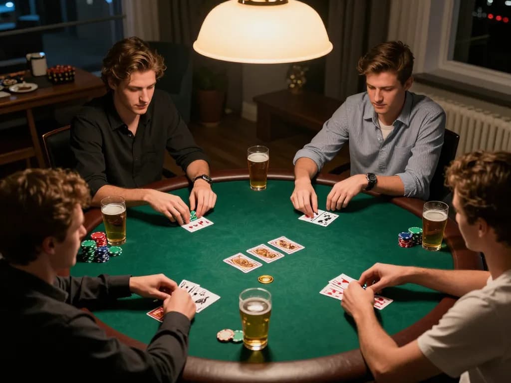 Players enjoying a friendly poker game at home, capturing the strategic moments in vegrecipeworld.