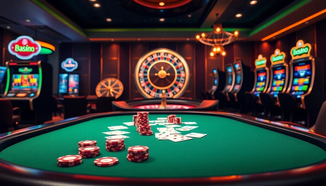 Experience excitement at xx88 with a vibrant casino scene featuring poker chips and roulette.