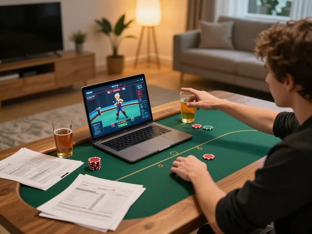 Engaged player strategizing with 99Win poker interface, showcasing online gaming performance.