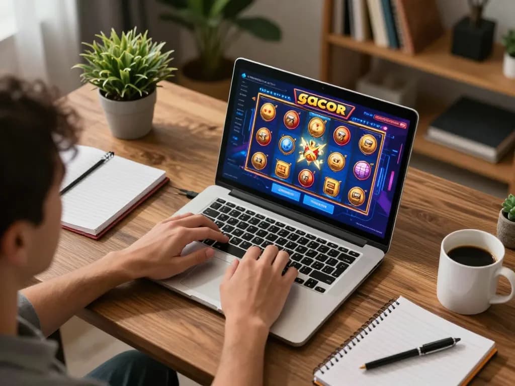 Experience slot gacor gampang menang while gaming from home, showcasing an engaging online setup with colorful gameplay.