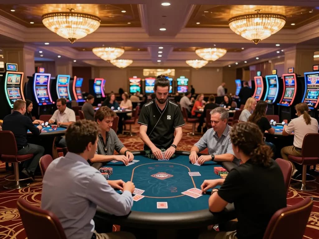 Players engaging in a poker game at dash88 casino, showcasing strategic gameplay and vibrant atmosphere.