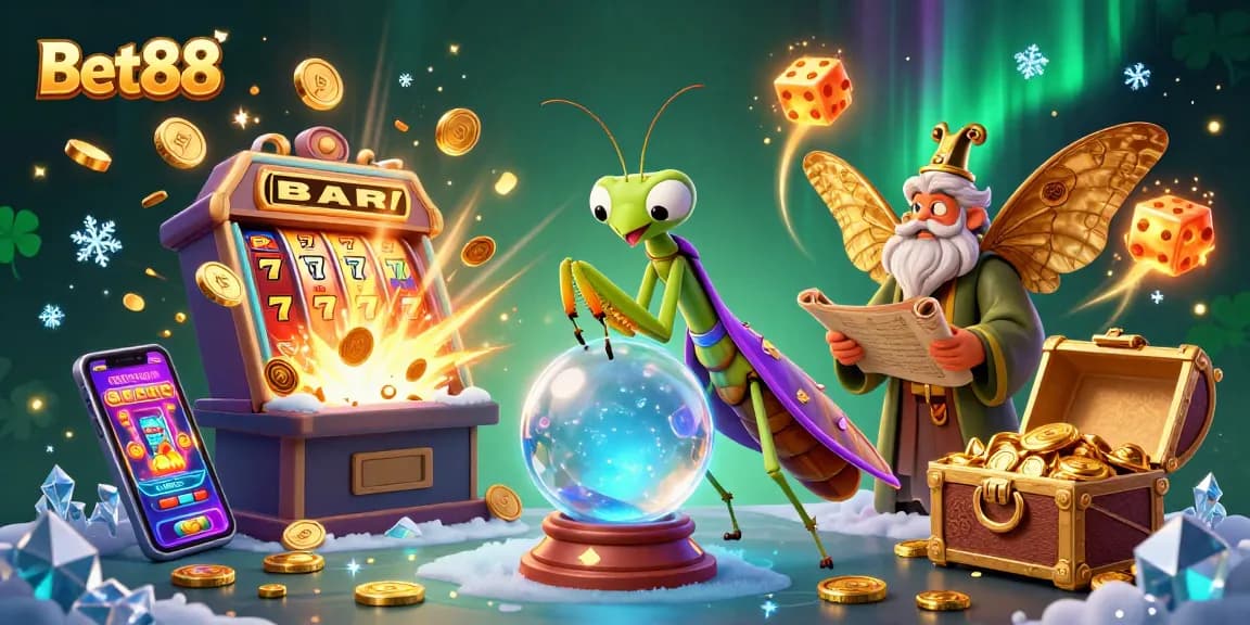Spin the jackpot with Bet88 in a vibrant 3D casino scene featuring mystical characters and game elements.