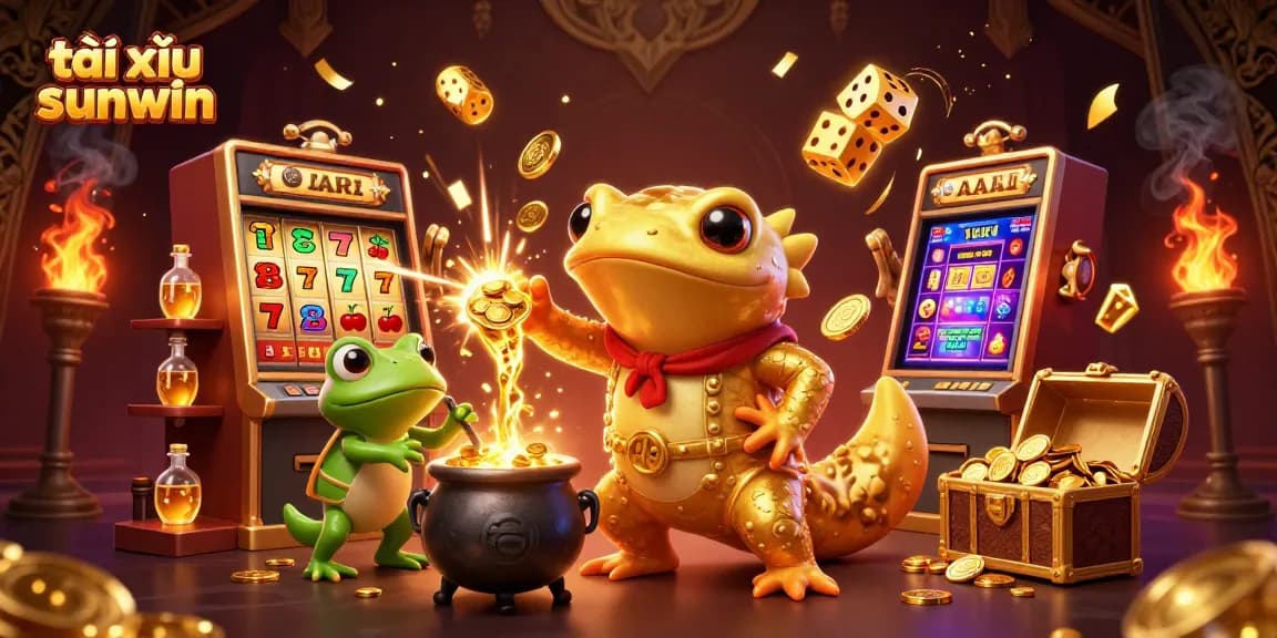 Experience tài xỉu sunwin with a vibrant 3D illustration of action and excitement in a magical alchemist's lab.