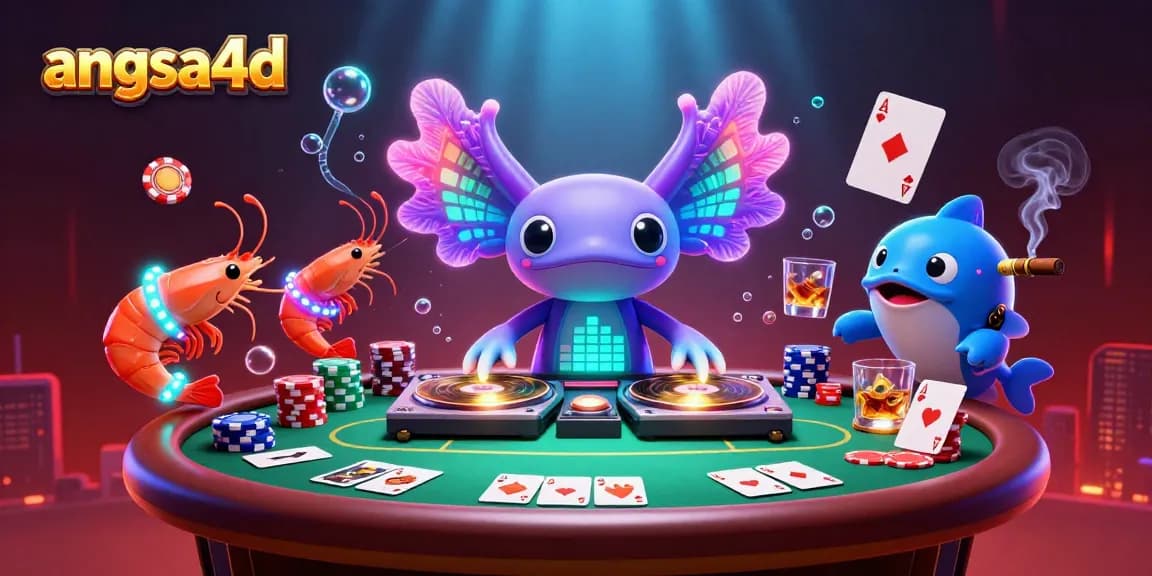 Engage with angsa4d in this vibrant 3D illustration showcasing a party of colorful characters at a poker game with rich details.
