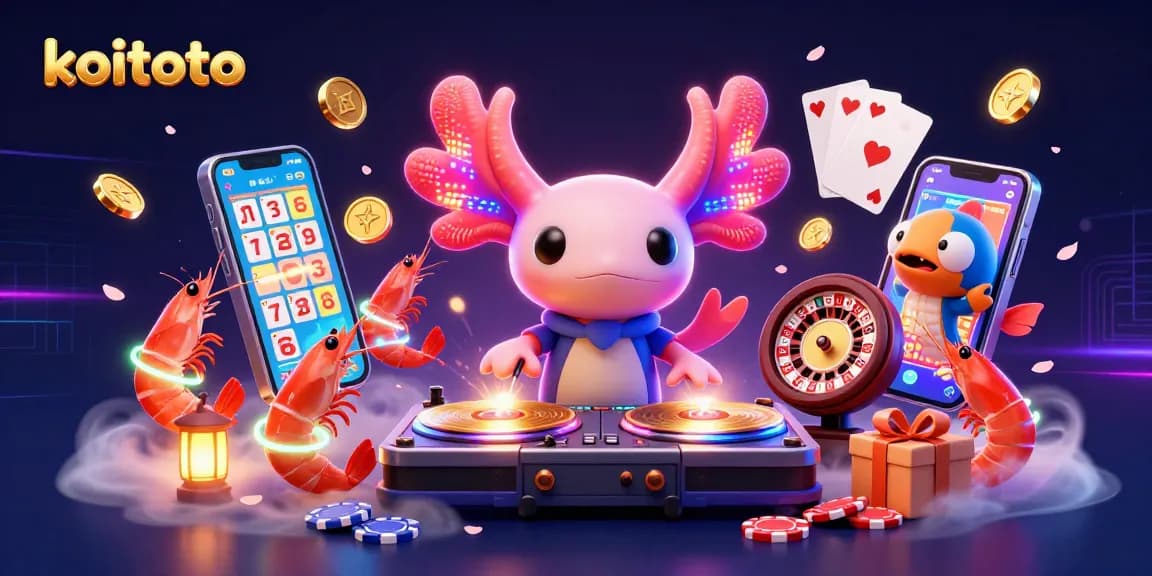 Koitoto unleashes exciting lottery action with a neon DJ axolotl and vibrant underwater party elements.