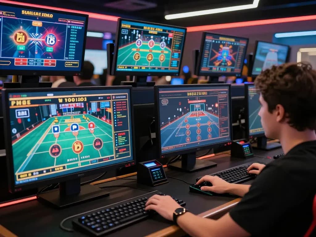 Person engaging in online gambling at a sophisticated setup, pageonelit experience enhancing gameplay.
