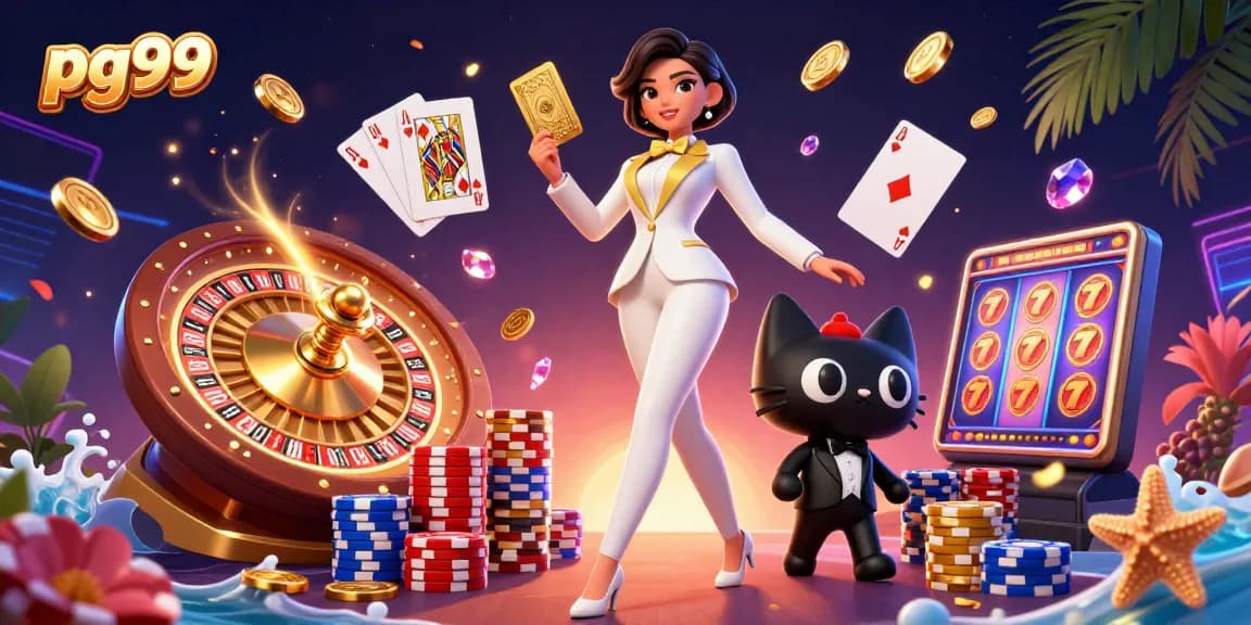 Experience winning thrills at pg99 with a glamorous dealer shuffling cards and golden coins cascading worldwide.