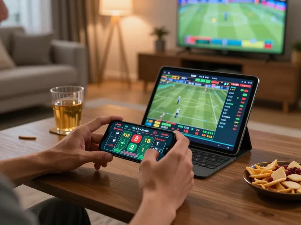BolaGila Judi Lotto betting strategy displayed on smartphone while engaging in live sports around friends.
