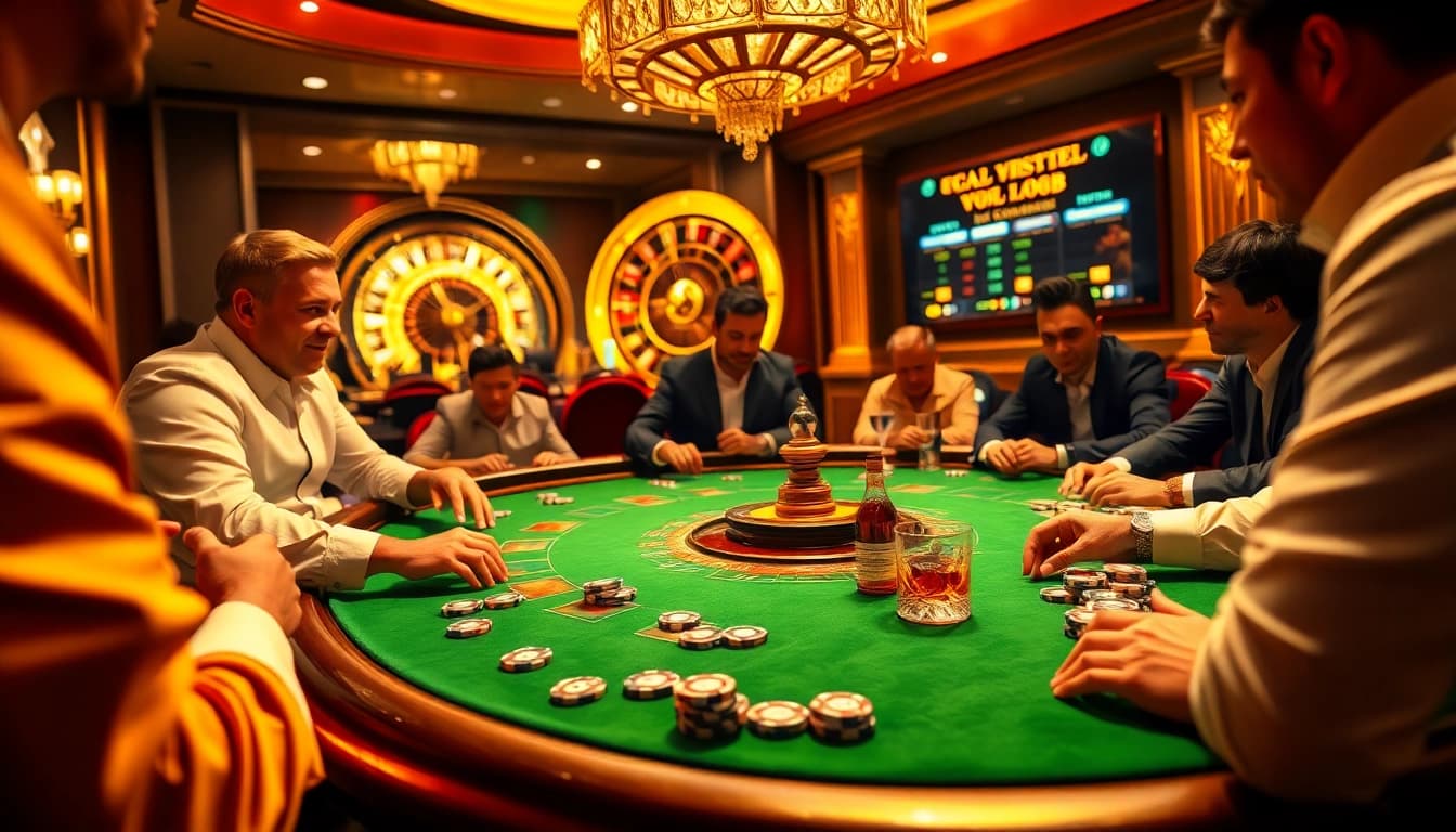 Engage with the thrilling games at the 58win club featuring casino tables and vibrant poker chips.