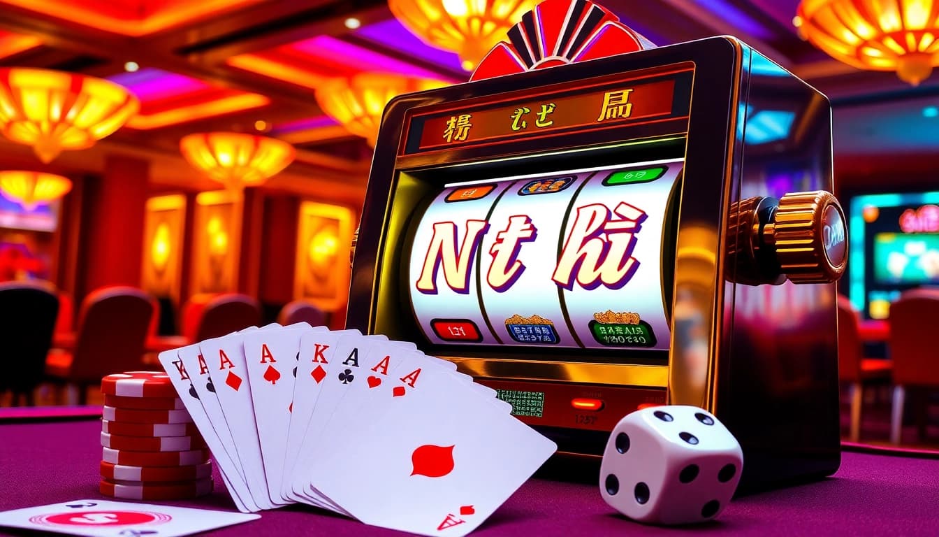 Nổ hũ slot machine lights up a luxurious casino scene full of excitement and winning opportunities.
