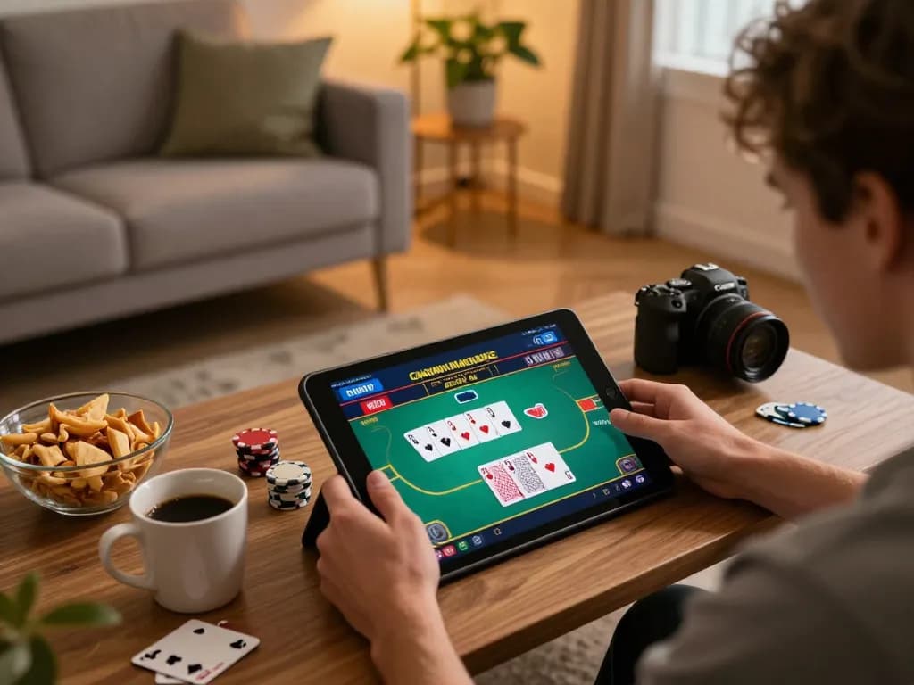 Engaging in online gaming at dn88 with an immersive tablet experience and strategic poker action.