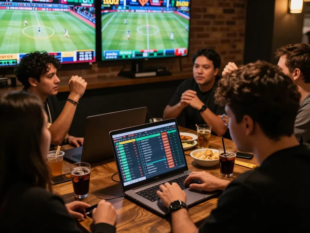 People placing live bets at gg88.cn.com while enjoying a social atmosphere with excitement and sports screens.