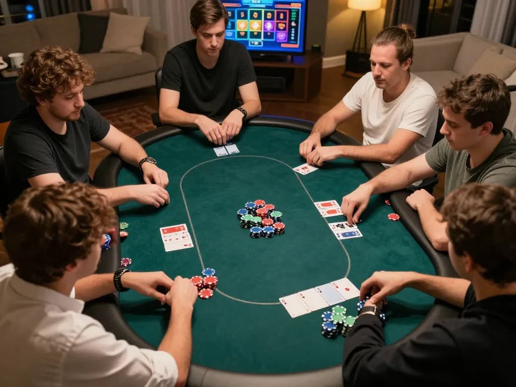 Players strategizing in an exciting online poker game at 88vv, showcasing vibrant chips and digital screens