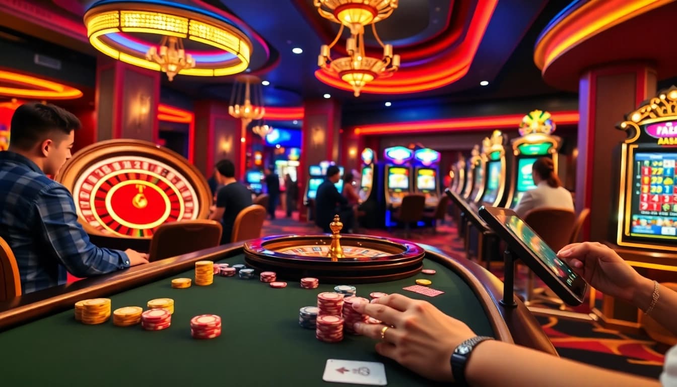 Experience thrilling gameplay at TA88 with iconic casino elements like poker chips and roulette wheels.