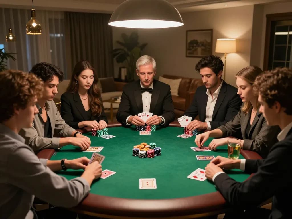 F168 poker night showcases friends engaging in strategic gameplay, celebrating a win around a green felt table.