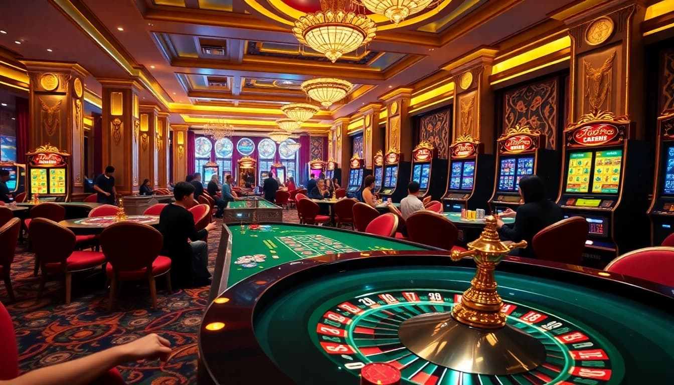 A captivating gaming scene at 789win showcasing players enjoying vibrant slot machines and engaging table games.
