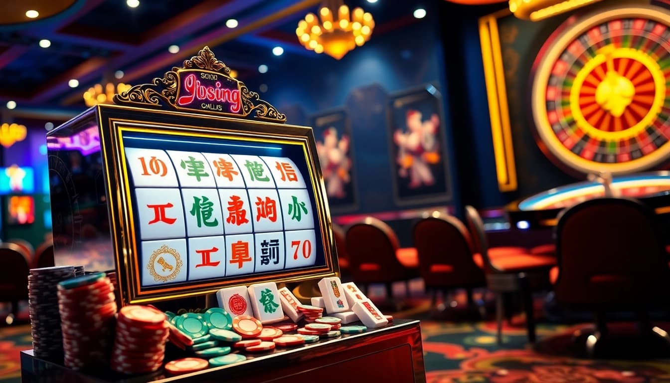 Spin the mahjong ways slot machine featuring classic Mahjong symbols and vibrant casino elements.