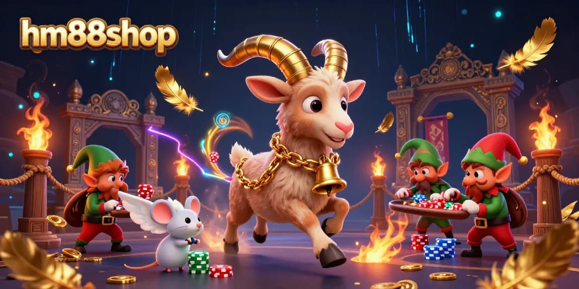 hm88shop evokes thrilling gameplay in a vibrant casino, with a Krampus goat amidst festive chaos.