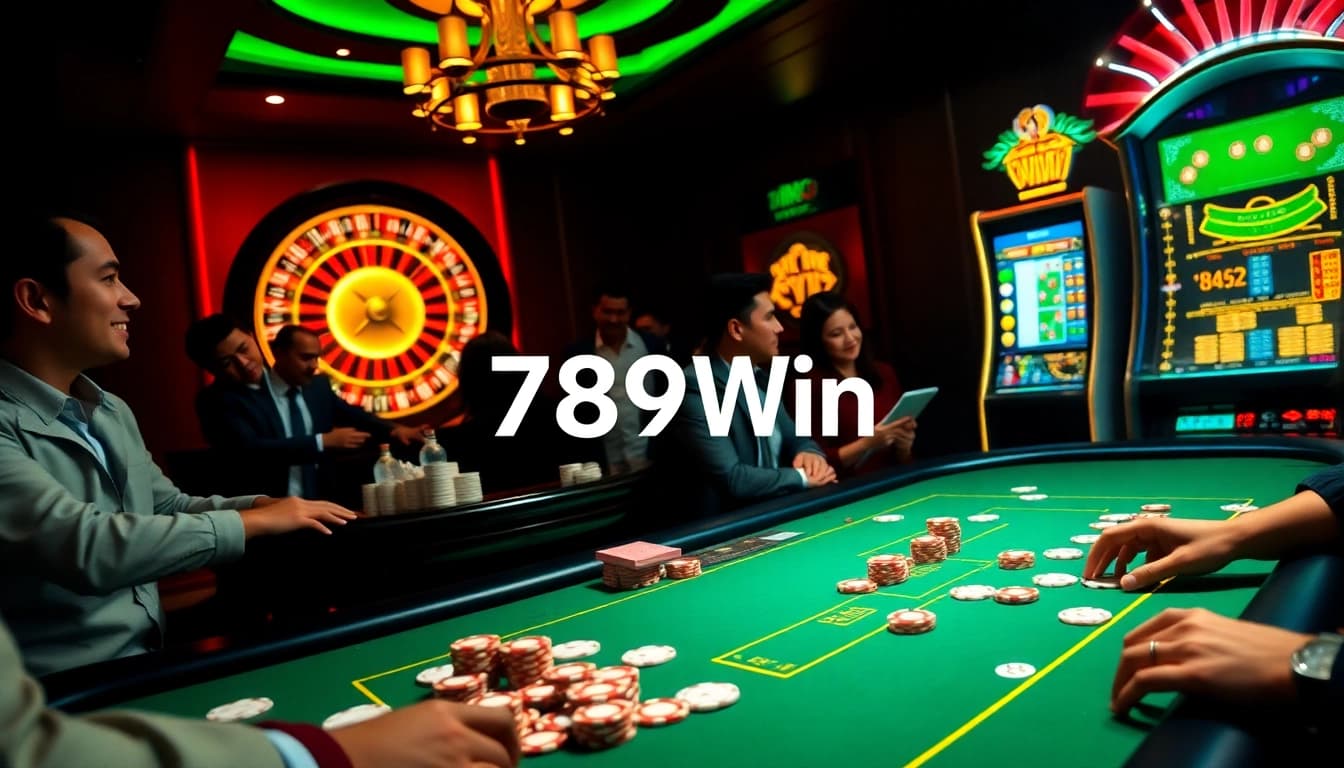 Experience the excitement of 789Win with vibrant casino gaming tables and lively players.