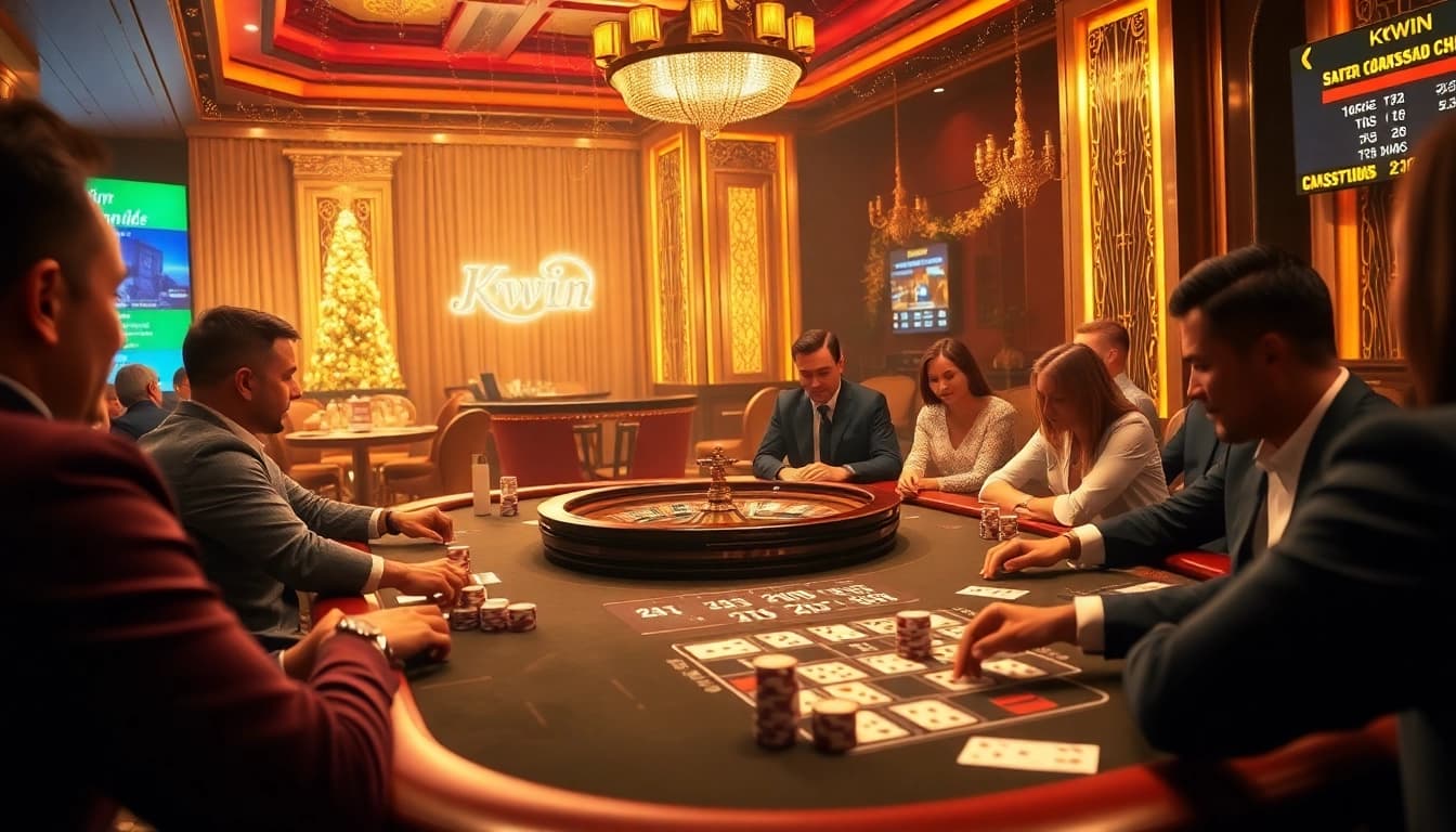 Kkwin players enjoying a luxury casino gaming experience at an elegant table.