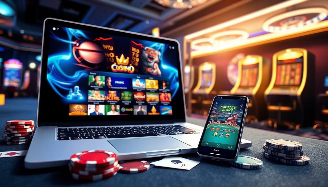 Co88 captures the excitement of online gaming with a vibrant casino atmosphere, showcasing live casino games on sleek devices.
