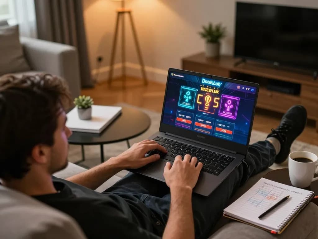 DuckyLuck casino reviews show players engaged in an online gaming session, highlighting a focused player and vibrant game interface.