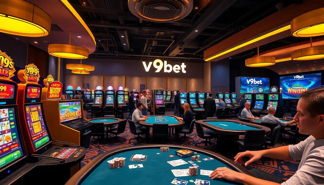 Diverse gaming experience at V9bet casino showcasing exciting slots and card games