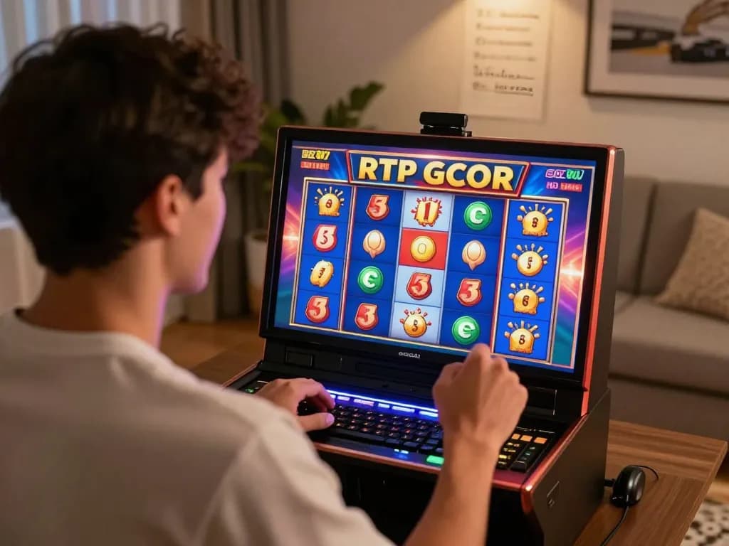 Winning moment on RTP slot gacor at an online casino, showing excitement and strategy.