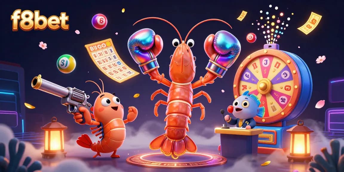 Experience the excitement of f8bet with vibrant casino elements and dynamic characters in a 3D scene.