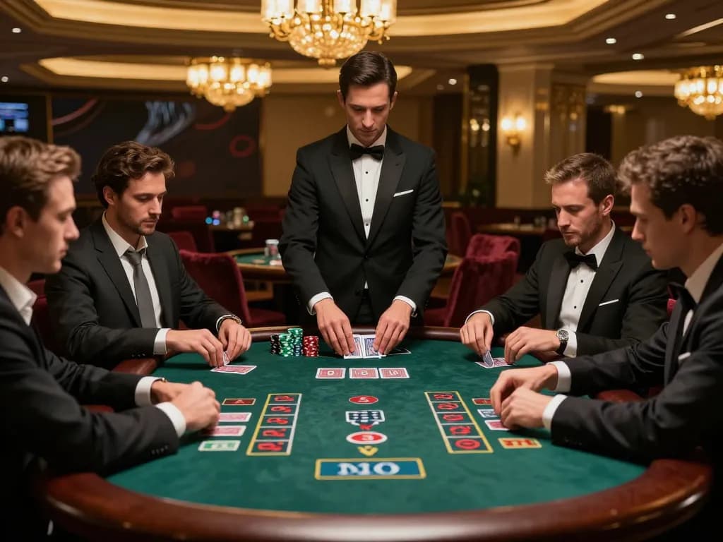 Players engaged in strategic blackjack gameplay at a luxurious casino table featuring TT88 chips.