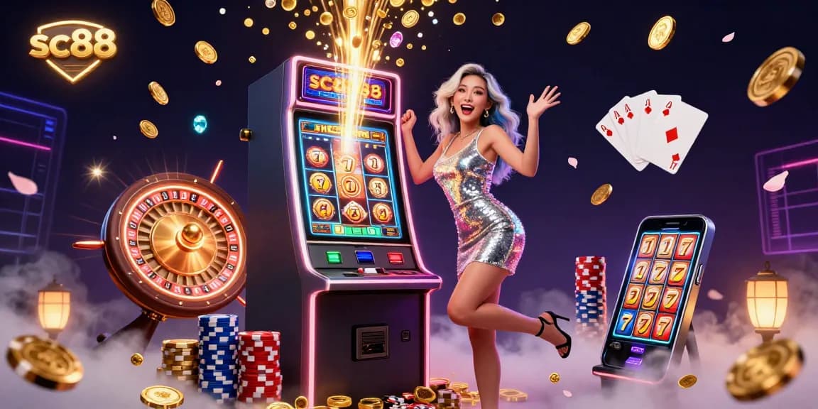 Experience thrilling moments at SC88 with golden coins and jackpot excitement in this vibrant casino scene.