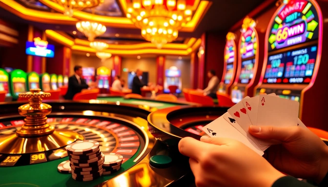 Engaging casino action highlighting tin tức 68win with poker chips and roulette at a luxurious table.