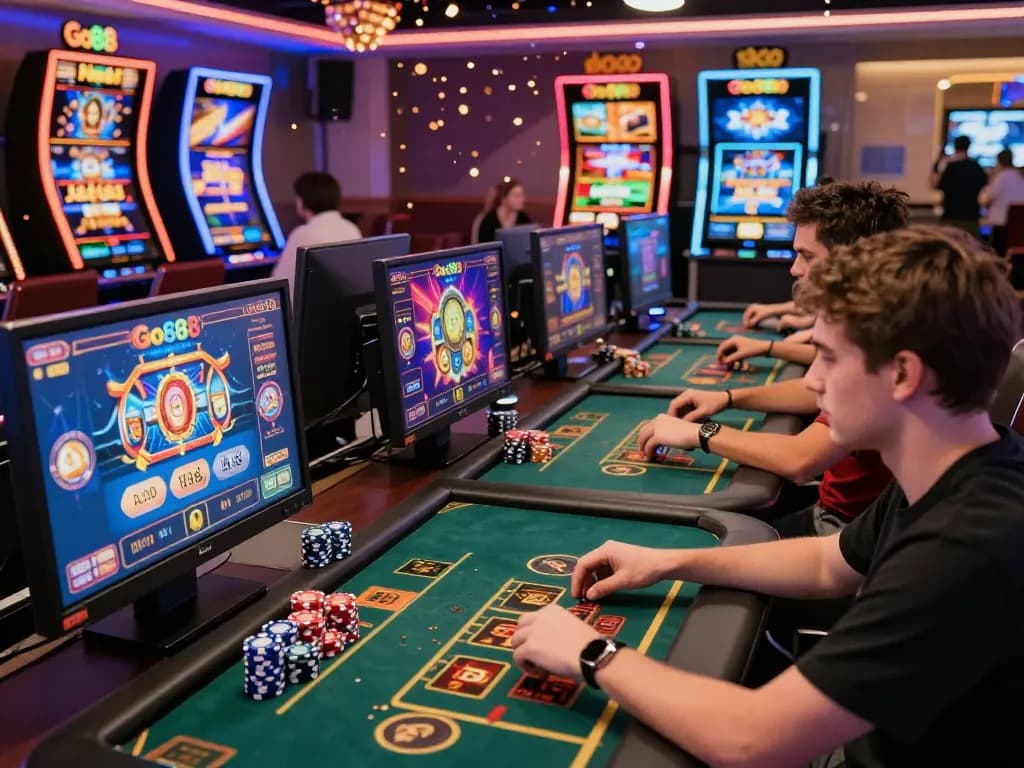 Players engaged in thrilling online gaming at Go88's virtual casino.